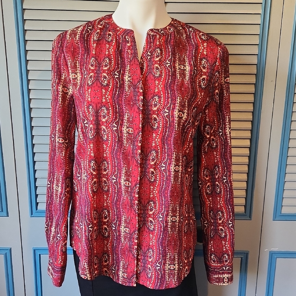 Sanctuary Red & Cream Patterned Button-Down Blouse - image 1